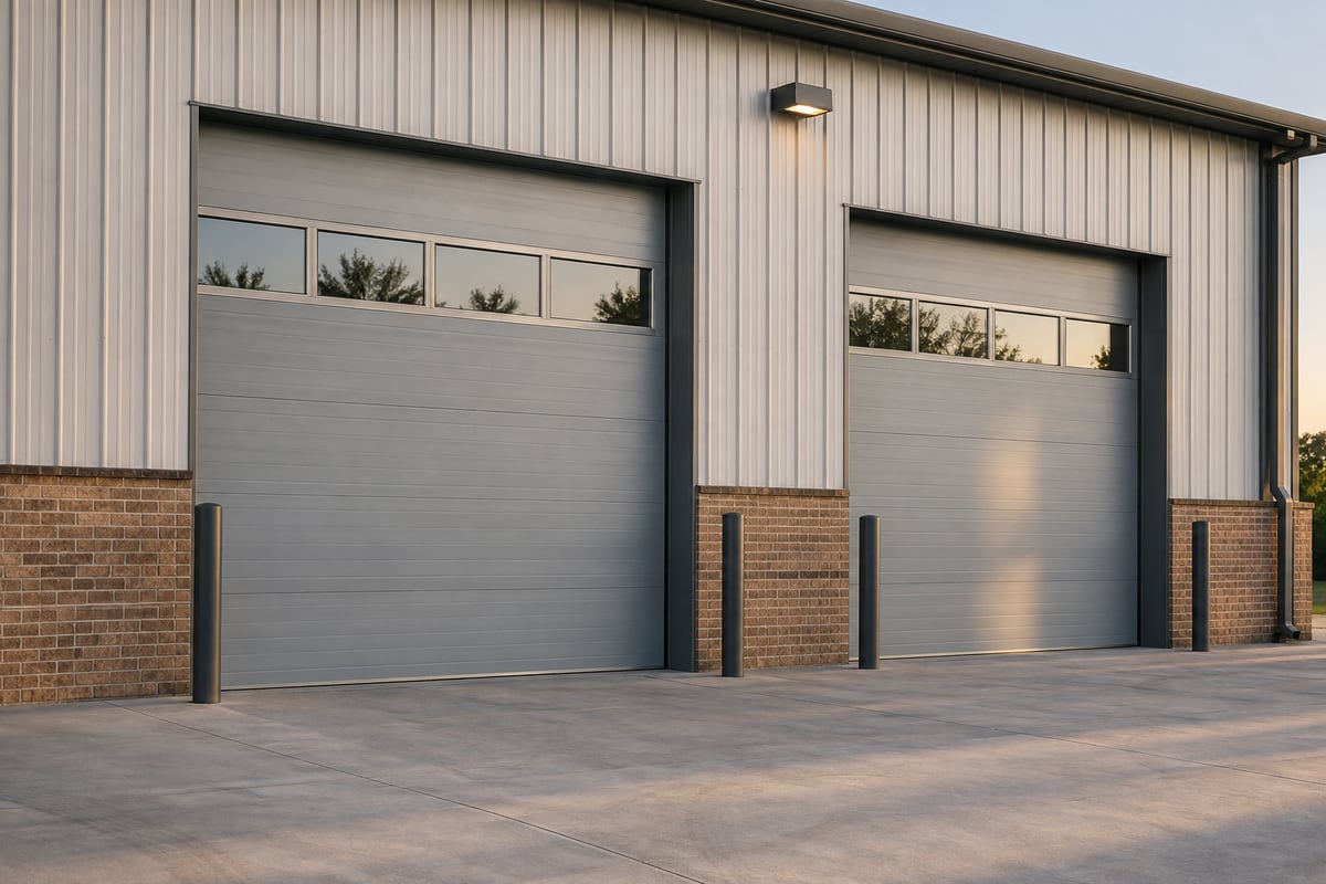 Sectional overhead doors on a commercial building
