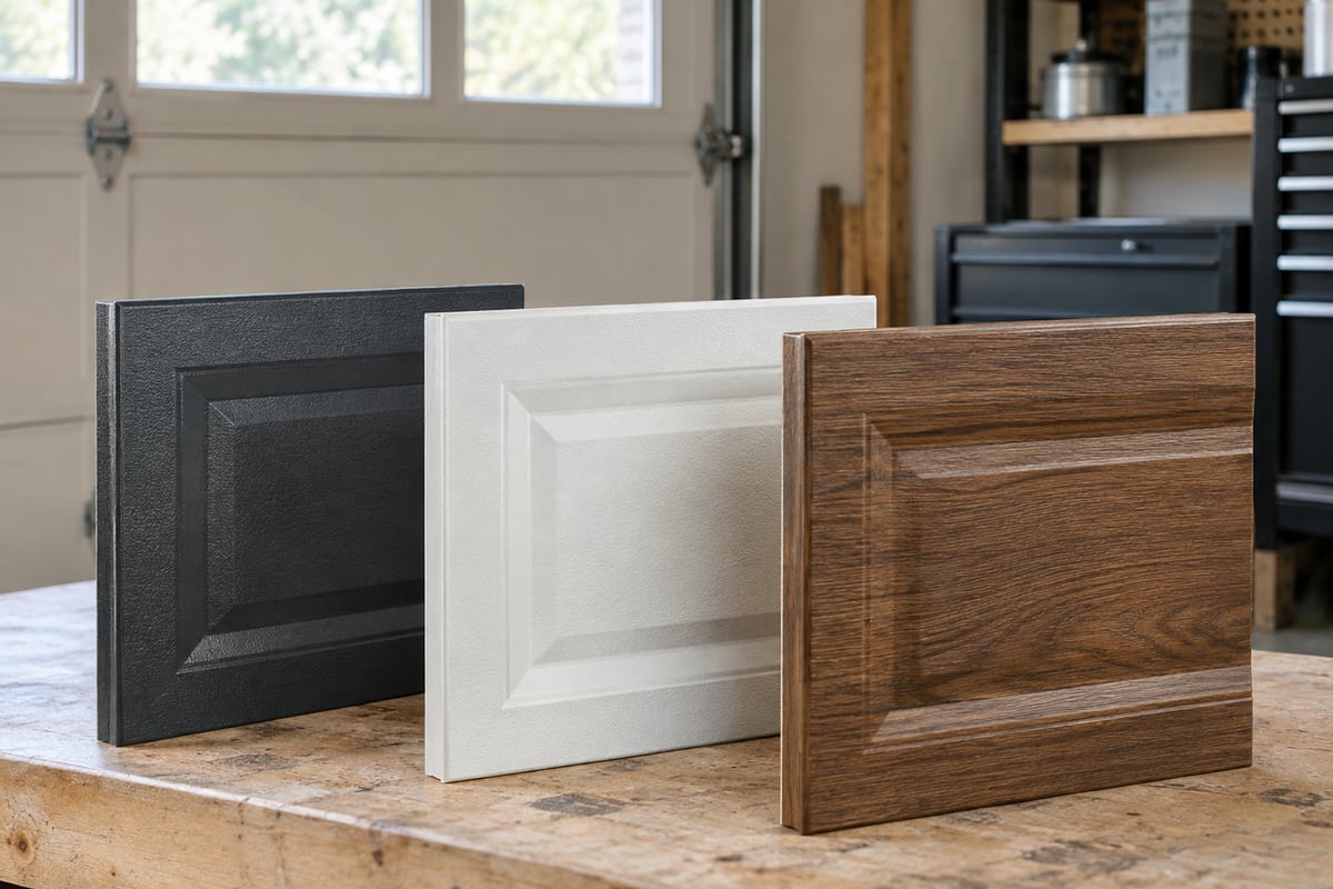Illustrative garage door finish samples
