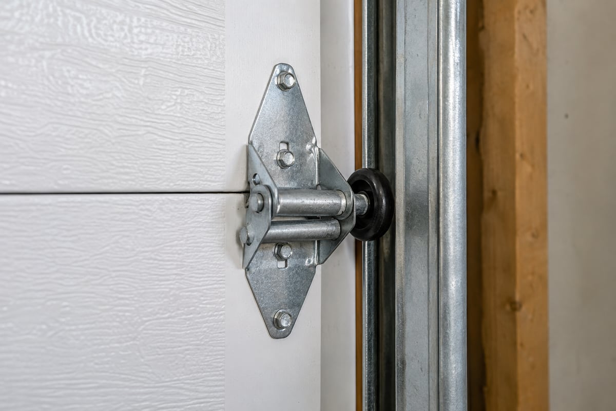 Garage door roller and hinge hardware